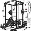 imageC12 Squat Rack for Home Gym 2000LBS Power Rack with Adjustable Pulley System Power Cage Workout Equipment with LAT Pulldown and Training AttachmentBlack