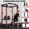 imageC12 Squat Rack for Home Gym 2000LBS Power Rack with Adjustable Pulley System Power Cage Workout Equipment with LAT Pulldown and Training AttachmentBlack