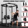 imageC12 Squat Rack for Home Gym 2000LBS Power Rack with Adjustable Pulley System Power Cage Workout Equipment with LAT Pulldown and Training AttachmentBlack
