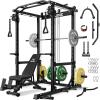 imageC12 Squat Rack for Home Gym 2000LBS Power Rack with Adjustable Pulley System Power Cage Workout Equipment with LAT Pulldown and Training AttachmentBlack