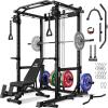 imageC12 Squat Rack for Home Gym 2000LBS Power Rack with Adjustable Pulley System Power Cage Workout Equipment with LAT Pulldown and Training AttachmentBlack