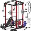 imageC12 Squat Rack for Home Gym 2000LBS Power Rack with Adjustable Pulley System Power Cage Workout Equipment with LAT Pulldown and Training AttachmentRed