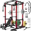 imageC12 Squat Rack for Home Gym 2000LBS Power Rack with Adjustable Pulley System Power Cage Workout Equipment with LAT Pulldown and Training AttachmentRed