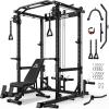 imageC12 Squat Rack for Home Gym 2000LBS Power Rack with Adjustable Pulley System Power Cage Workout Equipment with LAT Pulldown and Training AttachmentRed