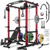 imageC12 Squat Rack for Home Gym 2000LBS Power Rack with Adjustable Pulley System Power Cage Workout Equipment with LAT Pulldown and Training AttachmentRed