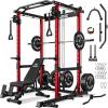 imageC12 Squat Rack for Home Gym 2000LBS Power Rack with Adjustable Pulley System Power Cage Workout Equipment with LAT Pulldown and Training AttachmentRed