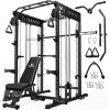 imageM21 Smith Machine MultiFunction Power Cage with Dual Pulley Cable Crossover System 2000LBS AllinOne Squat Rack with Smith Bar and AttachmentsBlack