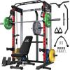 imagePower Cage 2000LBS MultiFunction C21 Power Rack with Dual Pulley Cable Crossover System AllinOne Squat Rack with More Training Attachments Cable Machine for Home GymRed