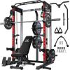imagePower Cage 2000LBS MultiFunction C21 Power Rack with Dual Pulley Cable Crossover System AllinOne Squat Rack with More Training Attachments Cable Machine for Home GymRed