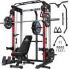 imagePower Cage 2000LBS MultiFunction C21 Power Rack with Dual Pulley Cable Crossover System AllinOne Squat Rack with More Training Attachments Cable Machine for Home GymRed