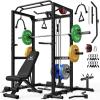 imageS21 Power Cage MultiFunction Power Rack with Adjustable Cable Crossover System 2000LBS Squat Rack for Home Gym with More Training AttachmentsBlack