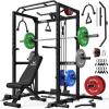 imageS21 Power Cage MultiFunction Power Rack with Adjustable Cable Crossover System 2000LBS Squat Rack for Home Gym with More Training AttachmentsBlack