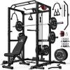 imageS21 Power Cage MultiFunction Power Rack with Adjustable Cable Crossover System 2000LBS Squat Rack for Home Gym with More Training AttachmentsBlack