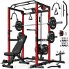 imageS21 Power Cage MultiFunction Power Rack with Adjustable Cable Crossover System 2000LBS Squat Rack for Home Gym with More Training AttachmentsRed