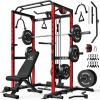 imageS21 Power Cage MultiFunction Power Rack with Adjustable Cable Crossover System 2000LBS Squat Rack for Home Gym with More Training AttachmentsRed