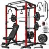 imageS21 Power Cage MultiFunction Power Rack with Adjustable Cable Crossover System 2000LBS Squat Rack for Home Gym with More Training AttachmentsRed