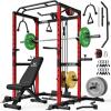 imageS21 Power Cage MultiFunction Power Rack with Adjustable Cable Crossover System 2000LBS Squat Rack for Home Gym with More Training AttachmentsRed