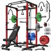 imageS21 Power Cage MultiFunction Power Rack with Adjustable Cable Crossover System 2000LBS Squat Rack for Home Gym with More Training AttachmentsRed