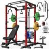 imageS21 Power Cage MultiFunction Power Rack with Adjustable Cable Crossover System 2000LBS Squat Rack for Home Gym with More Training AttachmentsRed