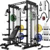 imageSmith Machine for Home Gym MultiFunction M12 Power Cage with Cable Crossover System Squat Rack with Smith Bar and More AttachmentBlack