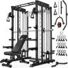 imageSmith Machine for Home Gym MultiFunction M12 Power Cage with Cable Crossover System Squat Rack with Smith Bar and More AttachmentBlack