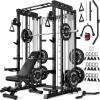imageSmith Machine for Home Gym MultiFunction M12 Power Cage with Cable Crossover System Squat Rack with Smith Bar and More AttachmentBlack