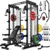 imageSmith Machine for Home Gym MultiFunction M12 Power Cage with Cable Crossover System Squat Rack with Smith Bar and More AttachmentBlack