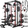 imageSmith Machine for Home Gym MultiFunction M12 Power Cage with Cable Crossover System Squat Rack with Smith Bar and More AttachmentRed