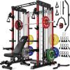 imageSmith Machine for Home Gym MultiFunction M12 Power Cage with Cable Crossover System Squat Rack with Smith Bar and More AttachmentRed