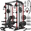 imageSmith Machine for Home Gym MultiFunction M12 Power Cage with Cable Crossover System Squat Rack with Smith Bar and More AttachmentRed