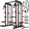 imageSmith Machine for Home Gym MultiFunction M12 Power Cage with Cable Crossover System Squat Rack with Smith Bar and More AttachmentRed