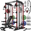 imageSmith Machine for Home Gym MultiFunction M12 Power Cage with Cable Crossover System Squat Rack with Smith Bar and More AttachmentRed