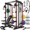 imageSmith Machine for Home Gym MultiFunction M12 Power Cage with Cable Crossover System Squat Rack with Smith Bar and More AttachmentRed