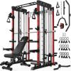 imageSmith Machine for Home Gym MultiFunction M12 Power Cage with Cable Crossover System Squat Rack with Smith Bar and More AttachmentRed