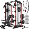 imageSmith Machine for Home Gym MultiFunction M12 Power Cage with Cable Crossover System Squat Rack with Smith Bar and More AttachmentRed