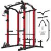 imageC11 MultiFunction Power Rack 2000 lbs Power Cage with Adjustable Cable Crossover System and More Training Attachment AllinOne Squat Rack with Dual Pulley SystemRed