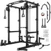 imageC12 Squat Rack for Home Gym 2000LBS Power Rack with Adjustable Pulley System Power Cage Workout Equipment with LAT Pulldown and Training AttachmentBlack