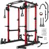 imageC12 Squat Rack for Home Gym 2000LBS Power Rack with Adjustable Pulley System Power Cage Workout Equipment with LAT Pulldown and Training AttachmentRed