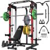 imagePower Cage 2000LBS MultiFunction C21 Power Rack with Dual Pulley Cable Crossover System AllinOne Squat Rack with More Training Attachments Cable Machine for Home GymRed