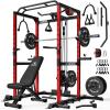 imageS21 Power Cage MultiFunction Power Rack with Adjustable Cable Crossover System 2000LBS Squat Rack for Home Gym with More Training AttachmentsRed