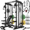 imageSmith Machine for Home Gym MultiFunction M12 Power Cage with Cable Crossover System Squat Rack with Smith Bar and More AttachmentBlack