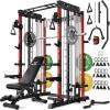 imageSmith Machine for Home Gym MultiFunction M12 Power Cage with Cable Crossover System Squat Rack with Smith Bar and More AttachmentRed