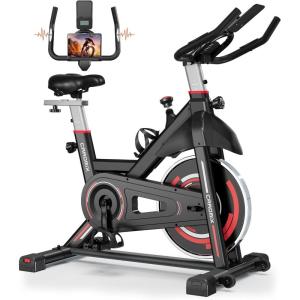 imageCaromix Exercise Bike Magnetic Stationary Bike with Pad Mount and Comfortable Seat Cushion Indoor Cycling Bike with Silent Belt Drive for Home LCD Display with Pulse 300lbs Weight Capacity