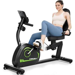 imageCaromix Recumbent Exercise Bike for Adults Seniors Stationary Bike for Home with Comfortable Seat and Heart Rate Handle Magnetic Resistance Indoor Cycling Bike with 300LBS for Cardio WorkoutBlack