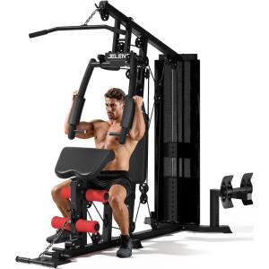 imageHome Gym Multifunctional H11 Home Gym Equipment Workout Station with 150LBS Weight Stack Exercise Equipment with Pulley System for Full Body TrainingBlack