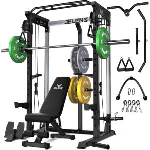 imagePower Cage 2000LBS MultiFunction C21 Power Rack with Dual Pulley Cable Crossover System AllinOne Squat Rack with More Training Attachments Cable Machine for Home GymBlack