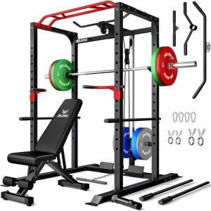 imagePower Cage 2000LBS MultiFunction S11 Power Rack with LAT Pulldown Squat Rack with Adjustable Pulley System and More Training Attachments Weight Workout Machine for Home Gym190LB Colored