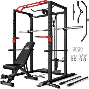 imagePower Cage 2000LBS MultiFunction S11 Power Rack with LAT Pulldown Squat Rack with Adjustable Pulley System and More Training Attachments Weight Workout Machine for Home GymHome Gym Package