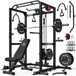 imageS21 Power Cage MultiFunction Power Rack with Adjustable Cable Crossover System 2000LBS Squat Rack for Home Gym with More Training AttachmentsBlack