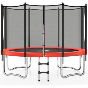 imageTrampoline 8FT 10FT 12FT 14FT 15FT Outdoor Trampolines with Enclosure Net and Ladder Recreational AntiRust Trampolines for Kids and Adults ASTM ApprovedRed
